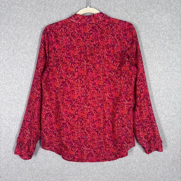 LOFT Top Small Floral Utility Sheer Popover Blouse Maximalist Loud Career Church - Picture 10 of 13